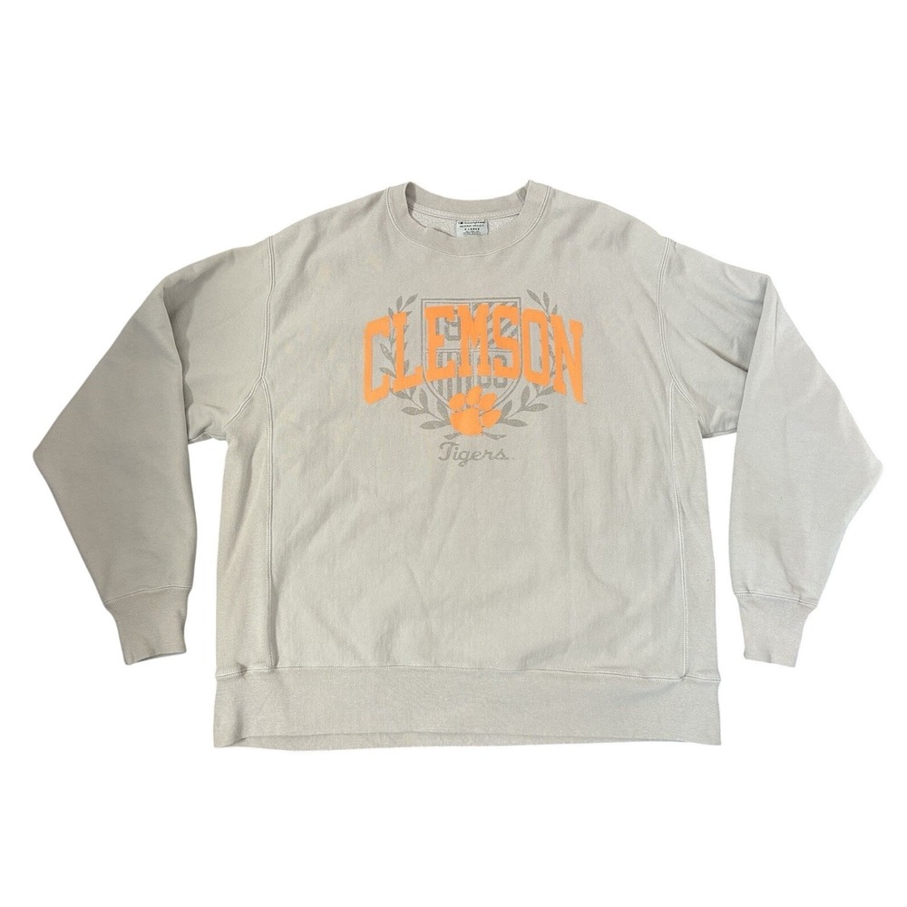 Vintage Clemson Tigers Champion Reverse Weave Sweatshirt Biege Mens‎ XL College